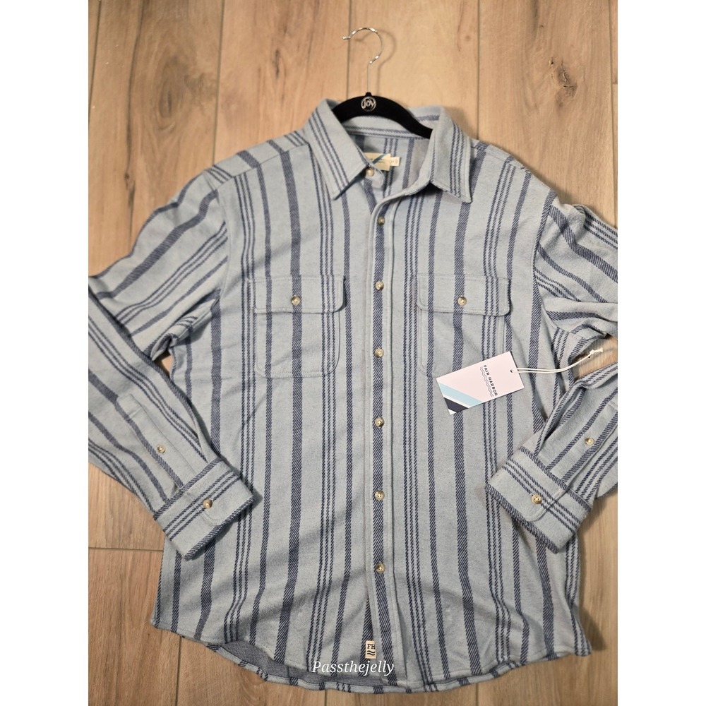 Fair Harbor Mens Medium Striped Button Down Shirt NWT Blue Coastal Casual Beach
